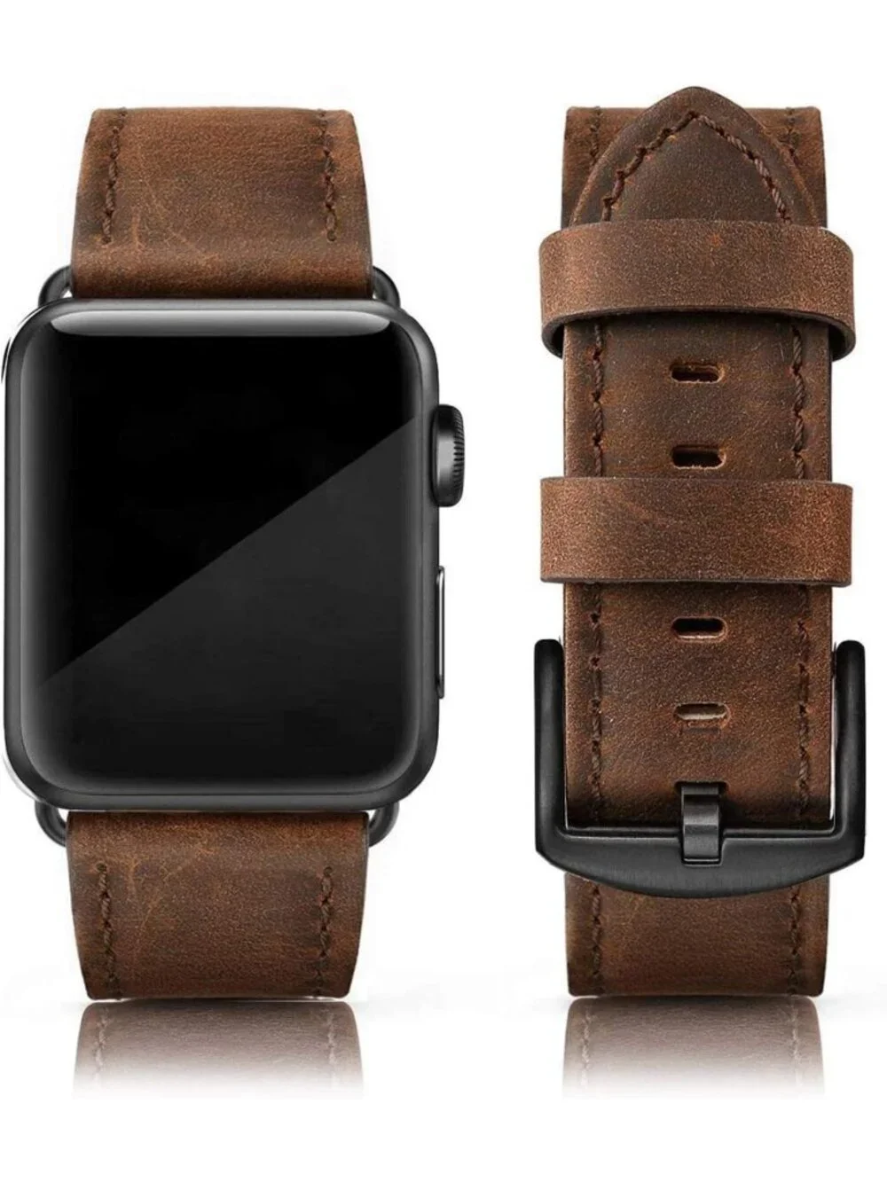 Vintage Genuine Leather Apple Watch Bands for 42mm-46mm, Unisex Replacement